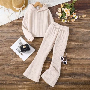 girls  sportswear loose apricot hoodie flared pants